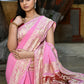 Joban Fashion Baby Pink Crepe Chiffon Pure Handloom Banarasi Silk Saree | Swadesiicart
