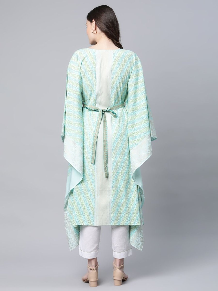 Ahalyaa Women Sea Green Crepe Printed Kaftan Kurta | Swadesiicart