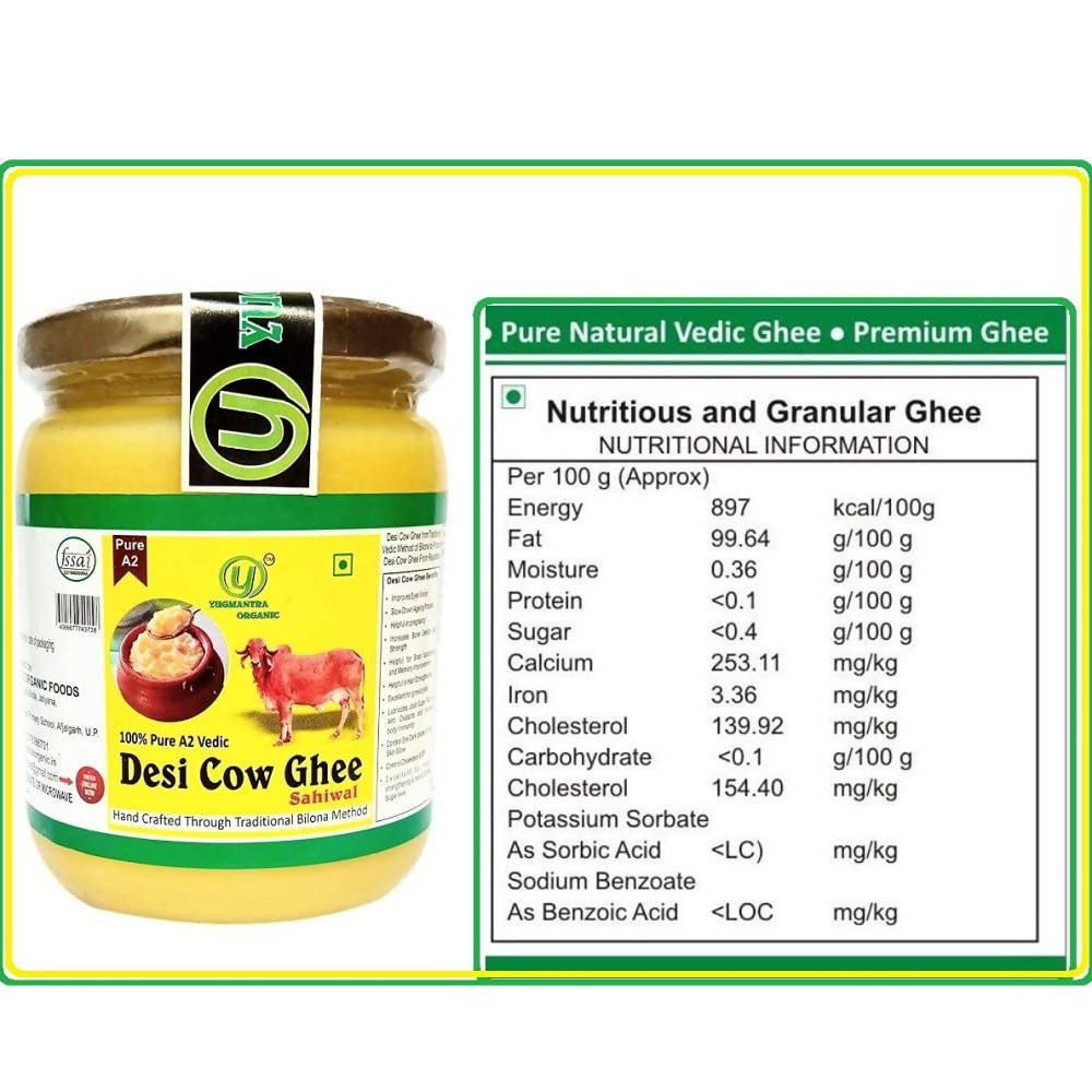 Yugmantra Organic Foods Pure A2 Natural Desi Cow Ghee Sahiwal | Handmade Desi Ghee | Grassfed, Golden, Grainy, Natural Fresh | Swadesiicart