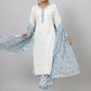 Juniper Women's White Cotton Cambric Solid Kurta Floral Printed Pant & Dupatta Set | Swadesiicart