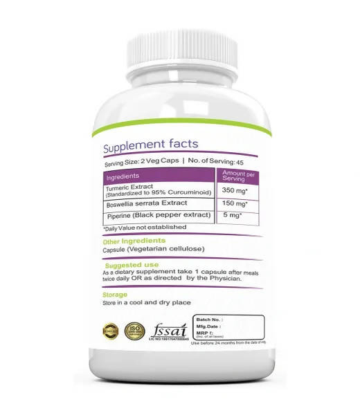 Ramini Bio Nutrition Curcumin Piperine Boswellia Veg Capsules - Swadesiicart