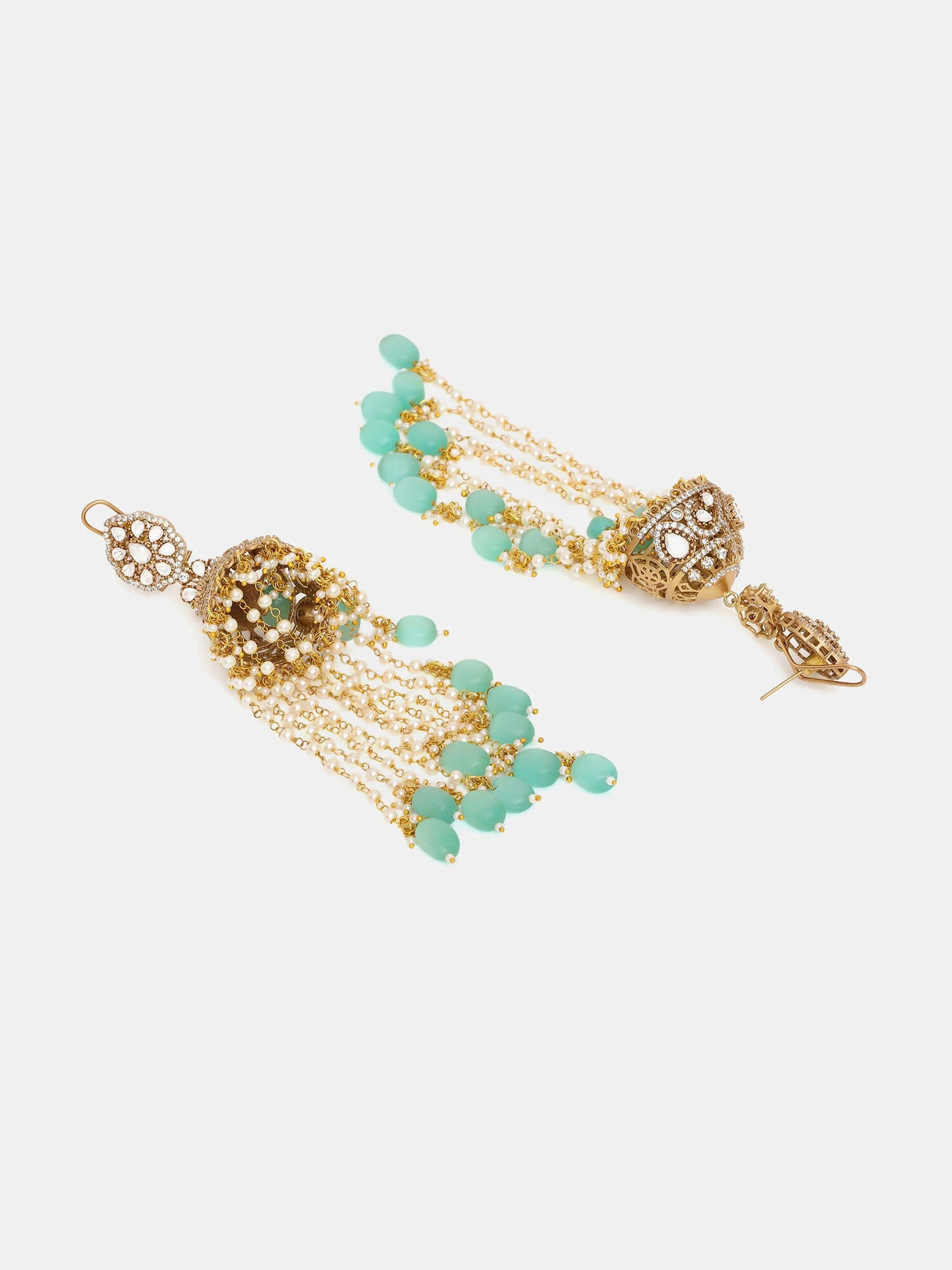 Ruby Raang 22k Gold Polished Diamond And Stone Jhumka Earrings | Swadesiicart