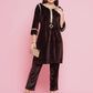 Women Republic Brown Velvet Embellished Co-Ord Set - Swadesiicart