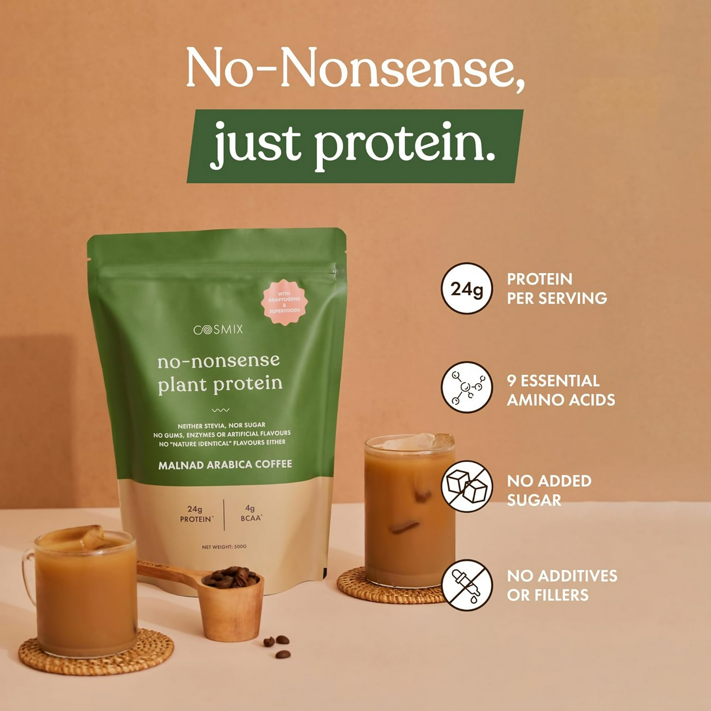 Cosmix No Nonsense Plant Protein (Malnad Arabica Coffee) | Swadesiicart
