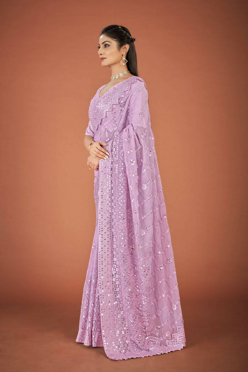 Vamsee Lavender Georgette Designer Saree - Swadesiicart