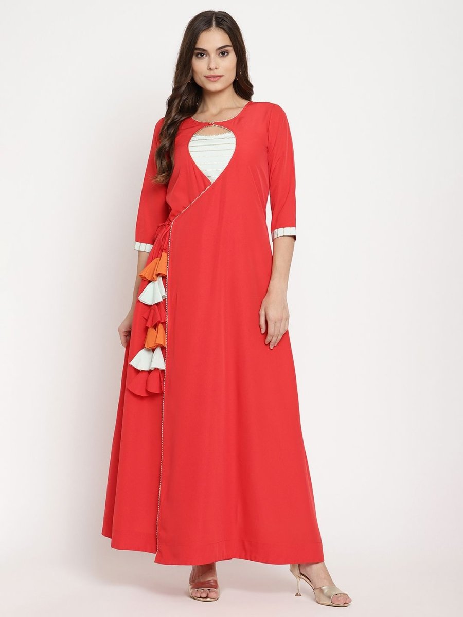 Ahalyaa Wome's Red Crepe Solid Kurta With Dupatta | Swadesiicart