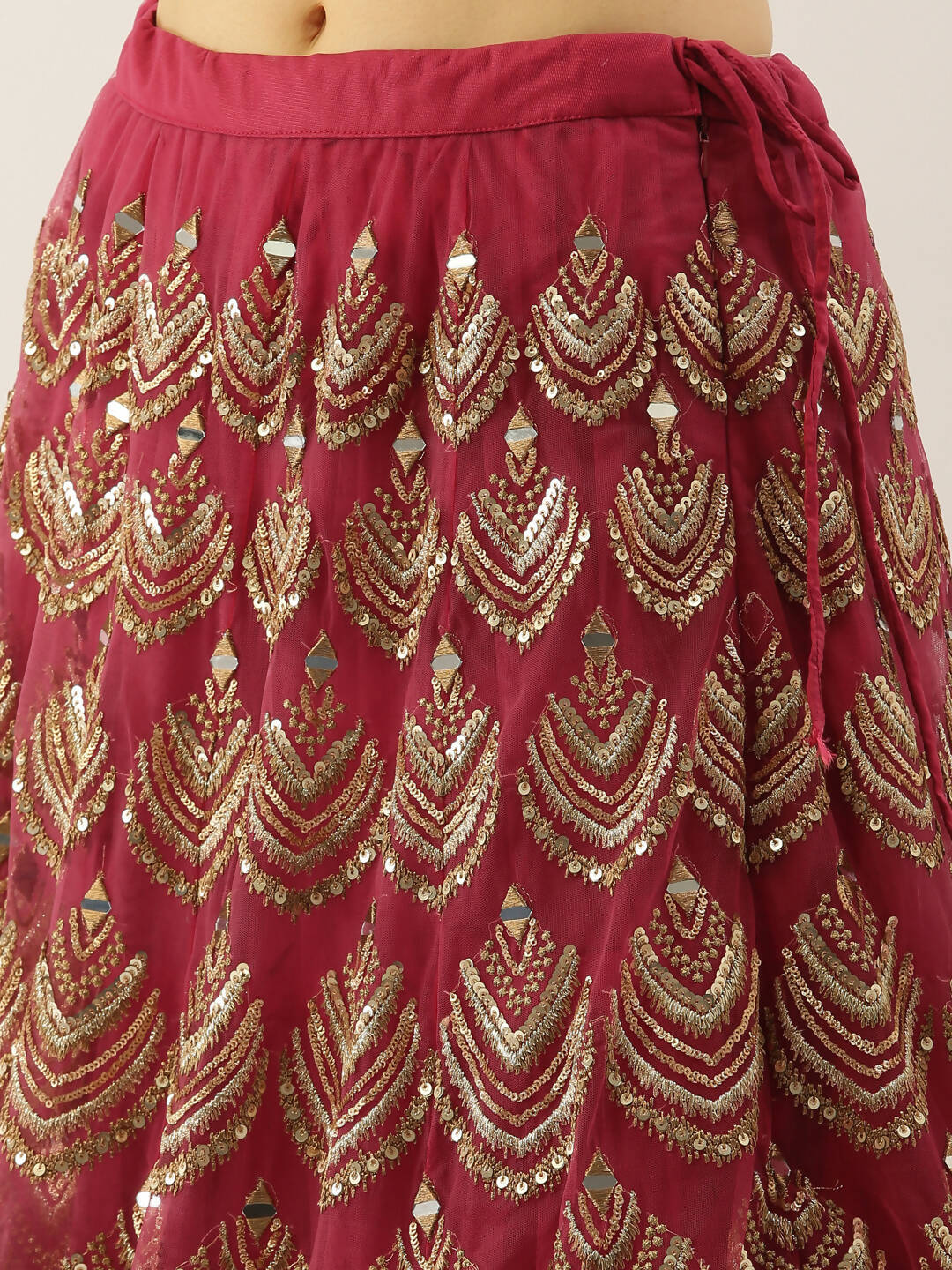 House of Panchhi Women Rosegold Net Embroidered Mirror Lehenga & Blouse with Dupatta | Swadesiicart
