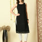 Myshka Women's Black Georgette Sleeveless Straight Party Kurta - Swadesiicart