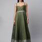 Ahalyaa Women Olive Poly Silk Silver Foil Printed Dress | Swadesiicart