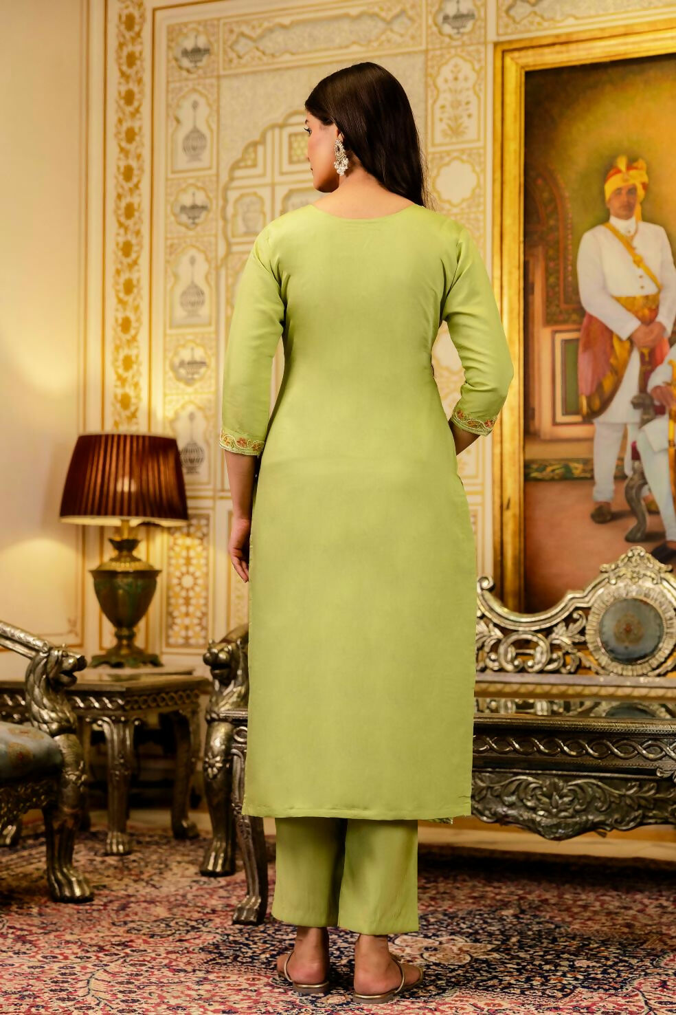 The52 Lemons Women's Beautiful Viscose Shimmer Fabric Embroidered Work Straight Kurta Pant and Dupatta Set - Swadesiicart