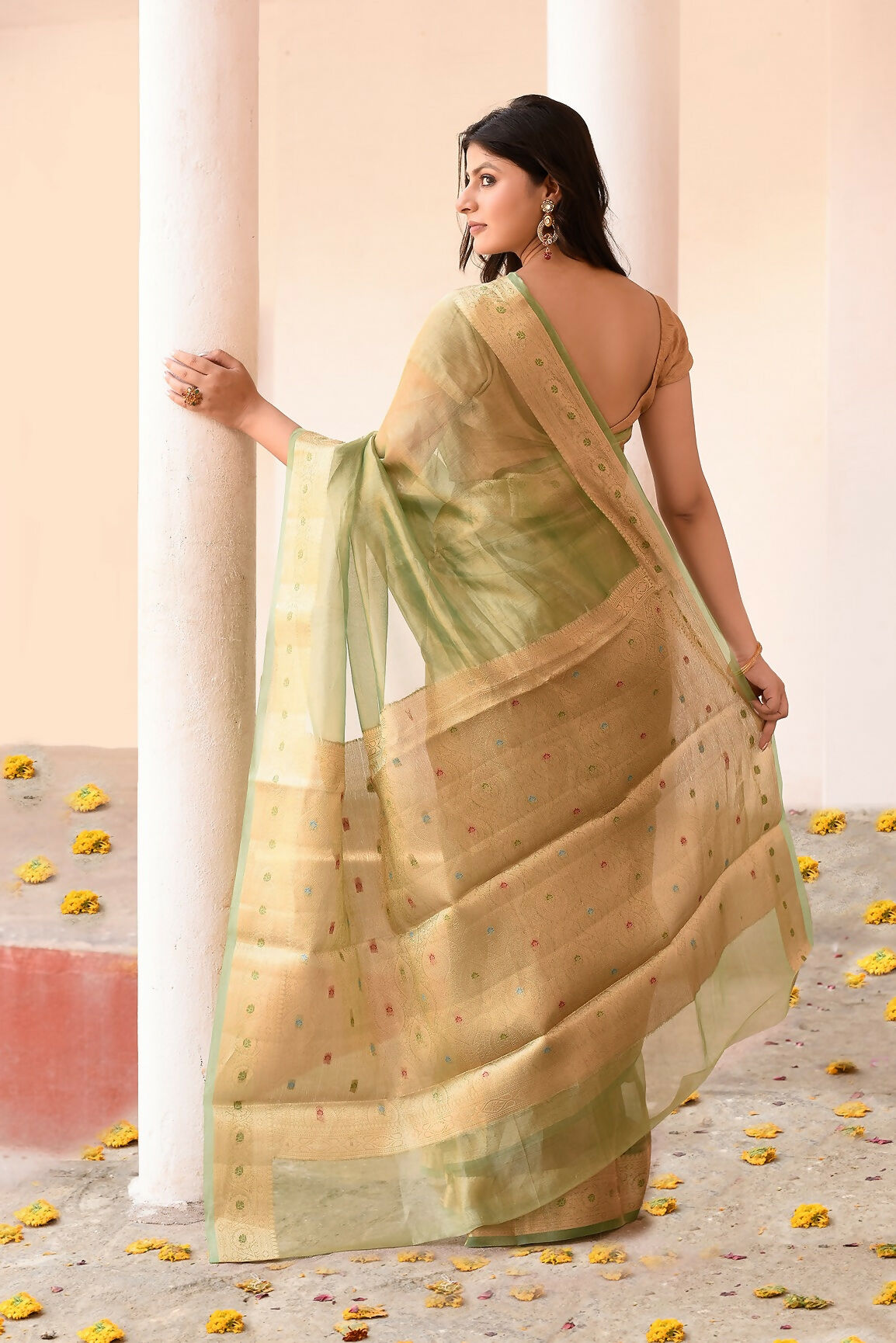 Joban Fashion Green Pure Banarasi Tissue Saree | Swadesiicart