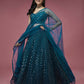 House of Panchhi Teal Net Sequinse Embroidered Lehenga & Blouse with Dupatta | Swadesiicart