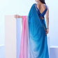 Blue Chinon Solid Designer & Lace Work Saree - Samaa