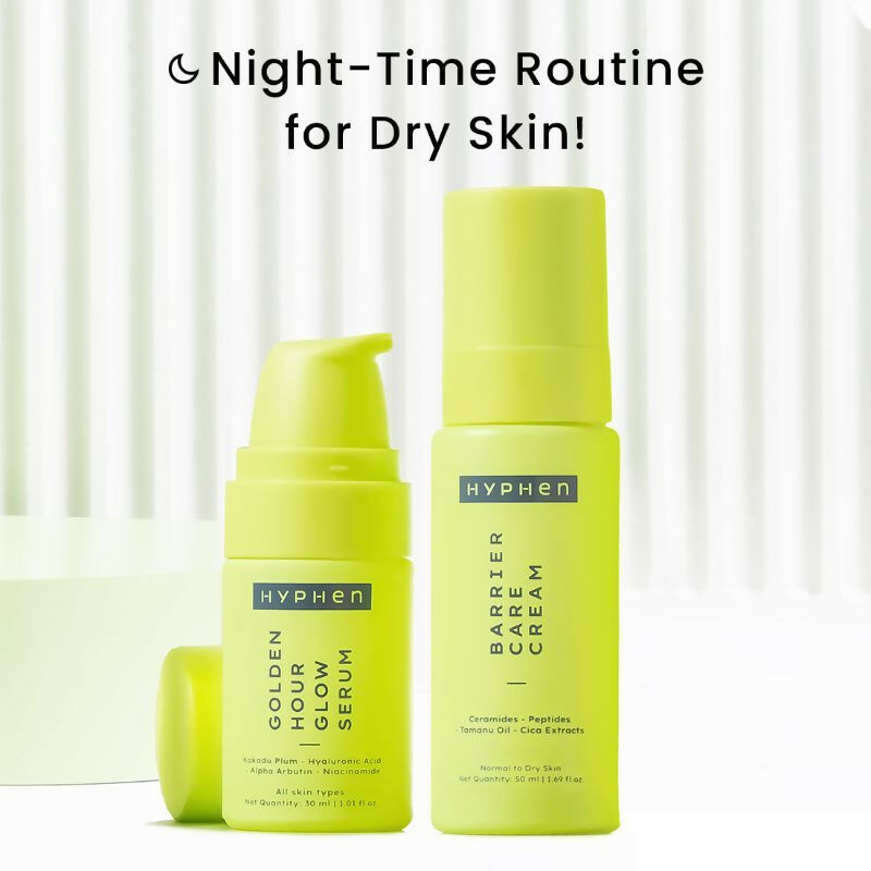 Hyphen By Kriti Sanon Daily Night Care Routine for Normal to Dry Skin with Face Serum & Barrier Care Cream | Swadesiicart