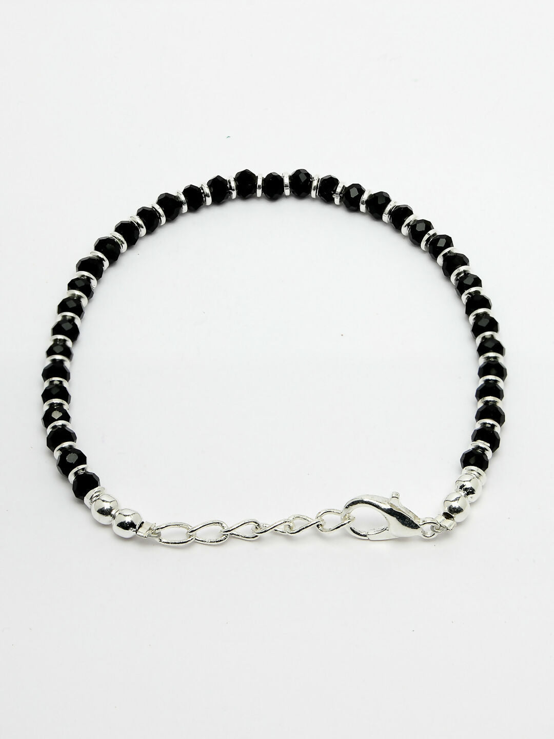 NVR Women Silver-Toned Black Brass Rhodium-Plated Link Bracelet - Swadesiicart