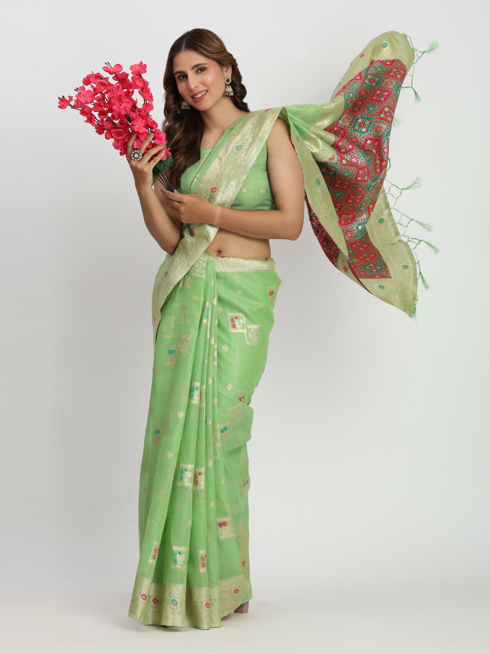 Shree Shyam Fashion Linen Cotton Light Green Saree