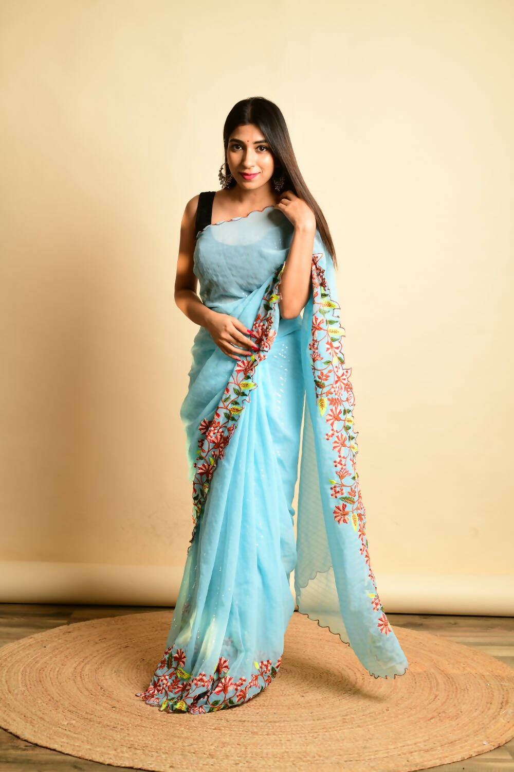 Vamsee Sky Blue Georgette Designer Saree - Swadesiicart
