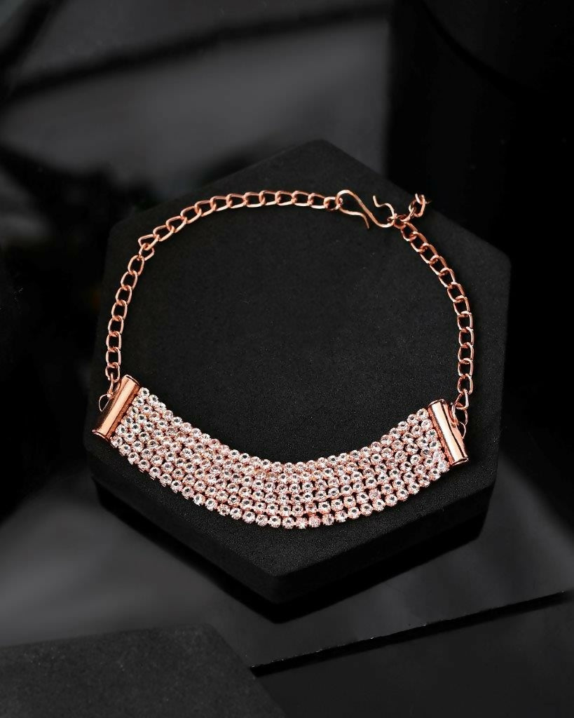 VOJ Gold-Polished AD Studded Multi Layar Charm Bracelet - VOJ (Valley Of Jewellery)