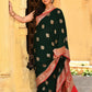 Joban Fashion Emerald Green Crepe Chiffon Pure Handloom Banarasi Silk Saree | Swadesiicart