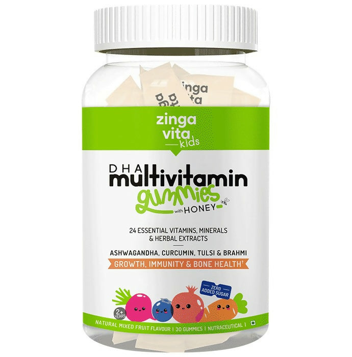 Zingavita DHA Multivitamin Gummies with Honey for Kids (2+ yrs) - Mixed Fruit | Swadesiicart