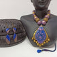 Terracotta Boho Style Medium Neckset With Hangings-Lavender And Gold