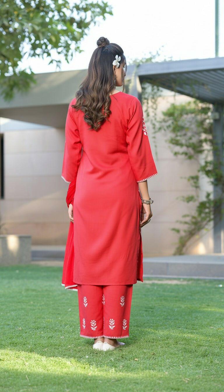 BulBul Akshyani Rust Rayon Kurta Set with Dupatta - Swadesiicart