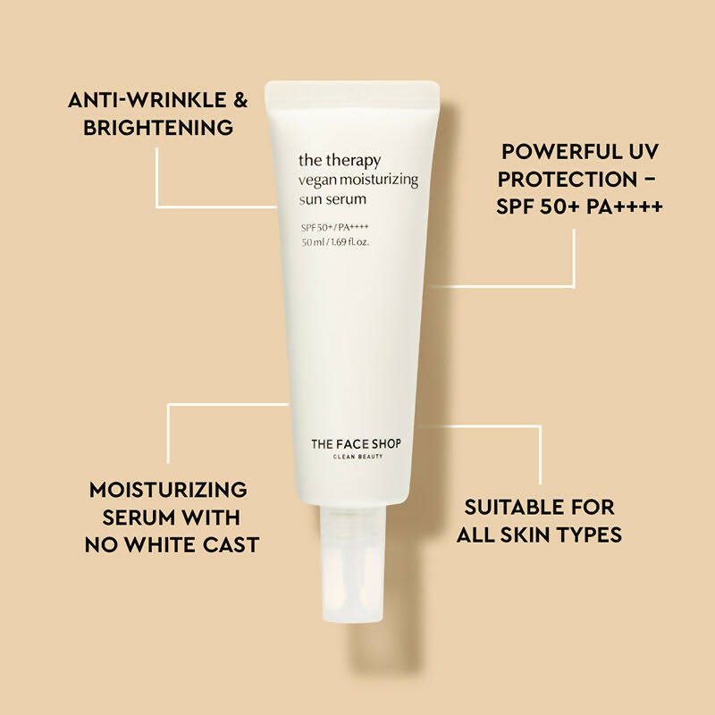 The Face Shop The Therapy Vegan Moisturizing Sun Serum SPF 50+ - Korean Skincare | Swadesiicart