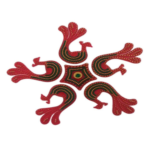 Kundan HandiKrafts Handcrafted Maroon Colour Peacock Kundan Rangoli - Aahana - The Bliss Store