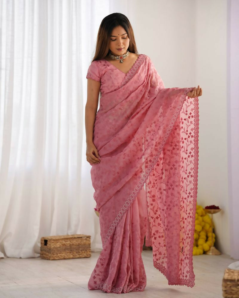 Vamsee Padma Pink Crunchy Satin Saree - Swadesiicart