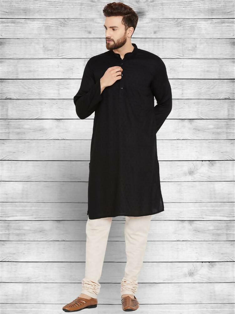 Even Apparels Pure Cotton Black Kurta - Black | Swadesiicart