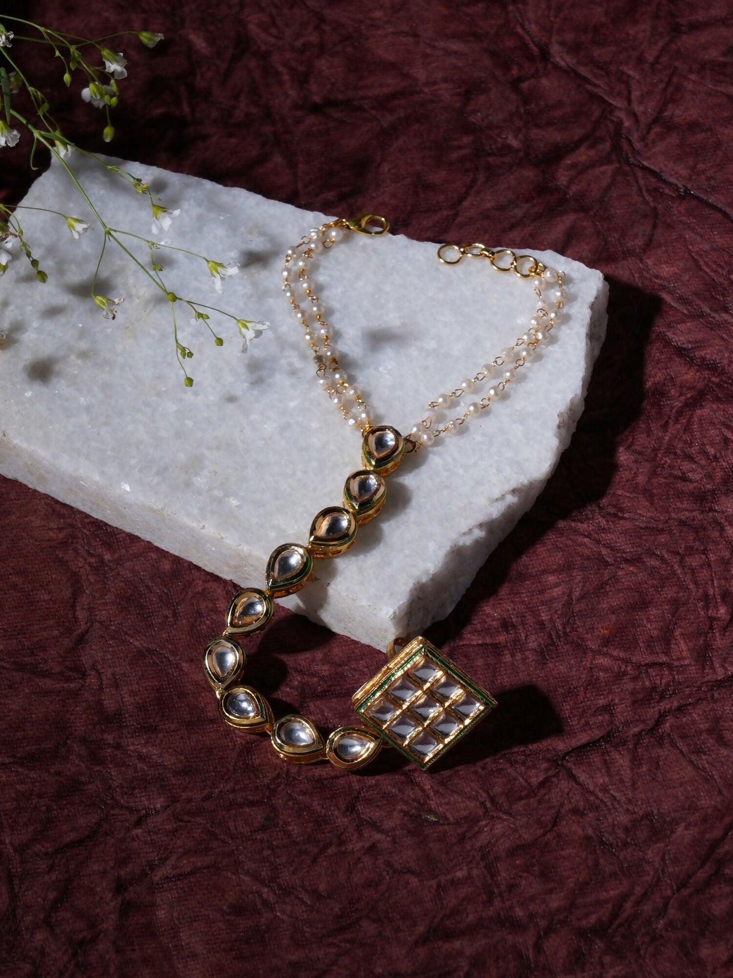 Kundan Hand Harness (gold) - Ruby Raang - Swadesiicart