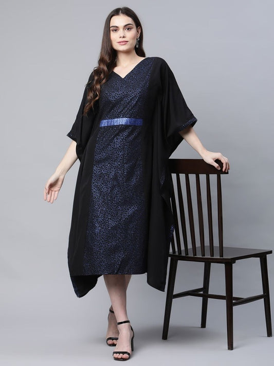 Ahalyaa Women Black Crepe Glitter Printed Kaftan Kurta | Swadesiicart