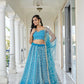 Aastha Fashion Sky Blue Butterfly Net White Cotton Thread Work And Sequence Work Embroidery Wedding Wear Lehenga Choli
