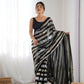 Black Georgette Sequance Embroidery Work Border Saree - Sitare