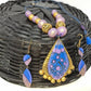 Terracotta Boho Style Medium Neckset With Hangings-Lavender And Gold