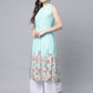 Ahalyaa Women's Sky Blue Rayon Printed Kurta Palazzo Set | Swadesiicart