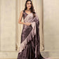 Wine Satin Solid Designer, Printed Party Wear Ready To Wear Saree - Nasreen | Swadesiicart