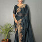 Vastranavya Morpeach Rangoli Silk Zari work with DMC Swarovski work Ready to Wear Saree | Swadesiicart