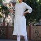 Juniper Women's White Cotton Slub Embroidered Straight Kurta | Swadesiicart