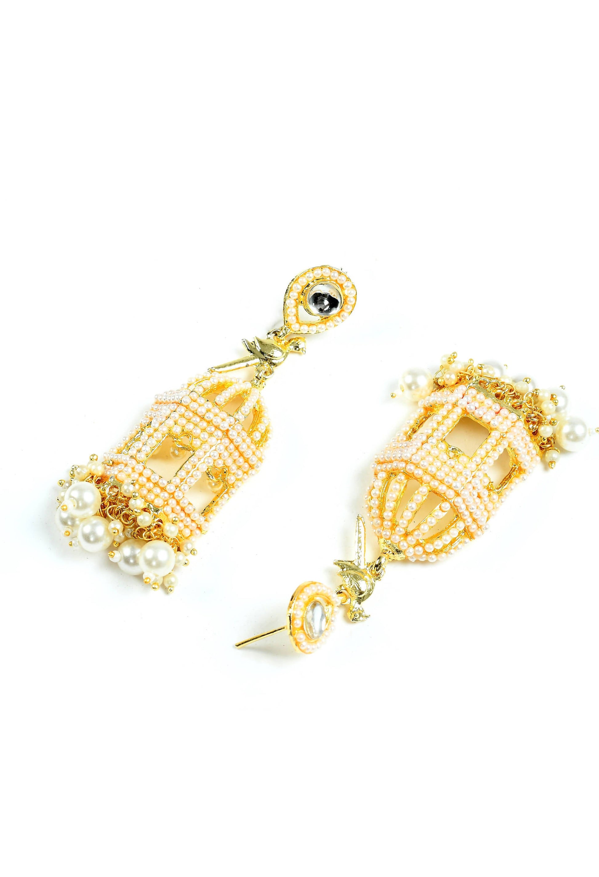 Mominos Fashion Johar Kamal Golden Color Bird Nest Earrings With Pearls - Swadesiicart