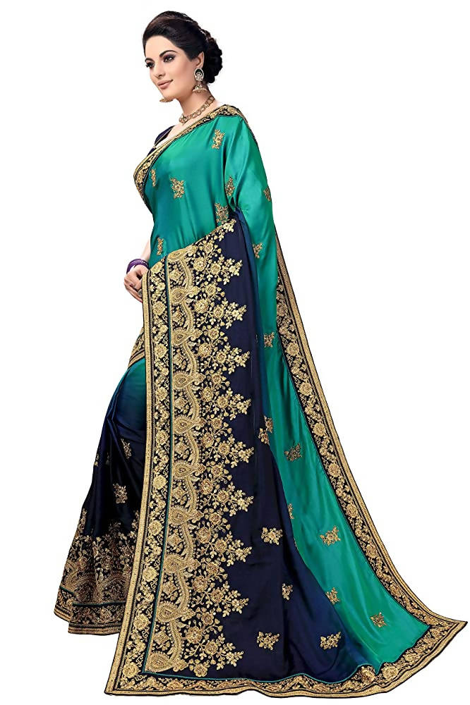 Sarvadarshi Fashion Women's Blue Barfi Silk Heavy lace Embroidery work Saree With blouse piece | Swadesiicart