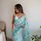 Vamsee Pushpa Sky Organza Saree - Swadesiicart