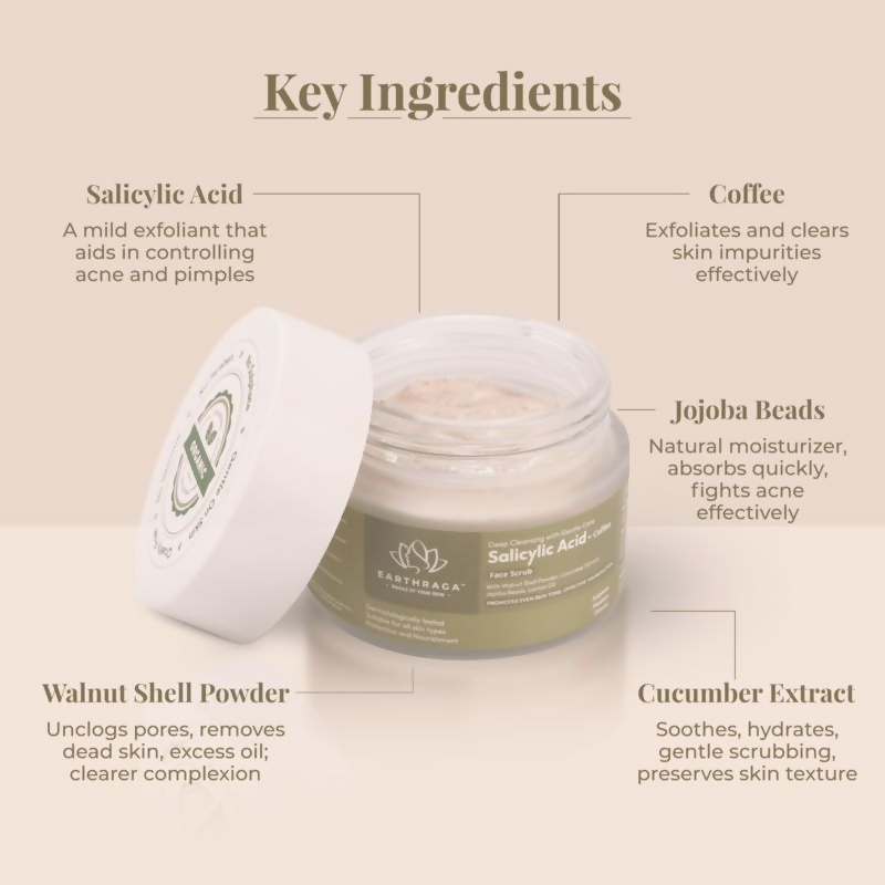 Earthraga Salicylic Acid And Coffee Face Scrub | Swadesiicart
