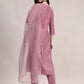 Aavyora Women Lavender Embroidered Chinon Kurta with Straight Pants & Organza Dupatta Set - Swadesiicart