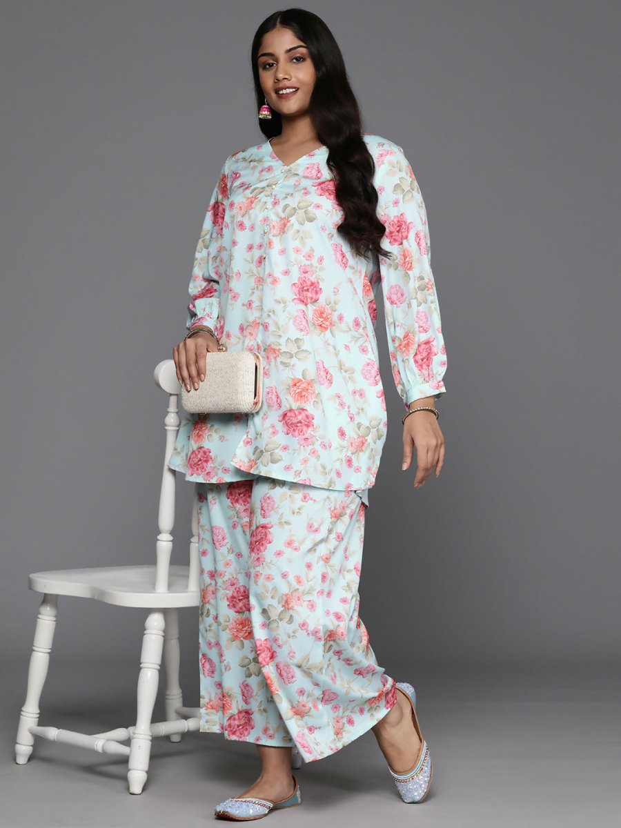 Ahalyaa Women's Traditional Wear Co-ords - Powder Blue - Swadesiicart