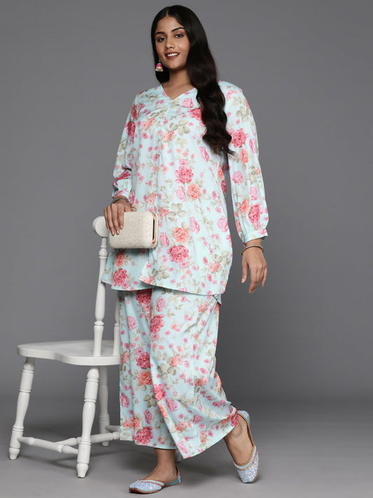 Ahalyaa Women's Traditional Wear Co-ords - Powder Blue - Swadesiicart