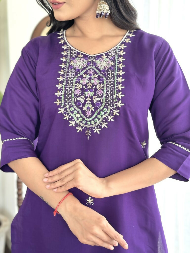Blue Viscose Chanderi Stitched Suit With Dupatta - Tanisha | Swadesiicart