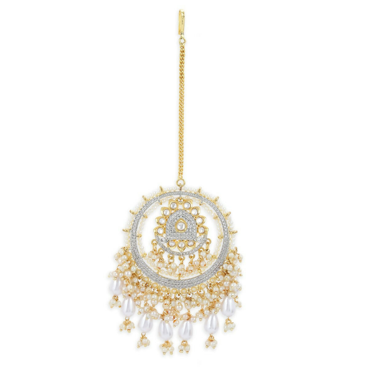 Kundan Chand Maang Tikka with Pearl Drops - Ruby Raang | Swadesiicart