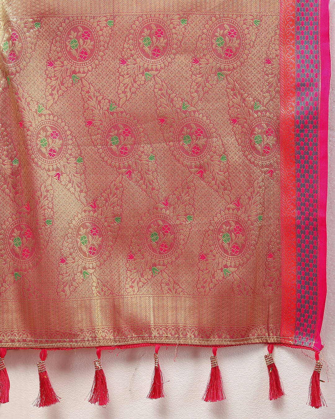 Lorenvalley Fashion Orange Kanjivaram Silk Woven Design with Zari Weaving Saree - Swadesiicart