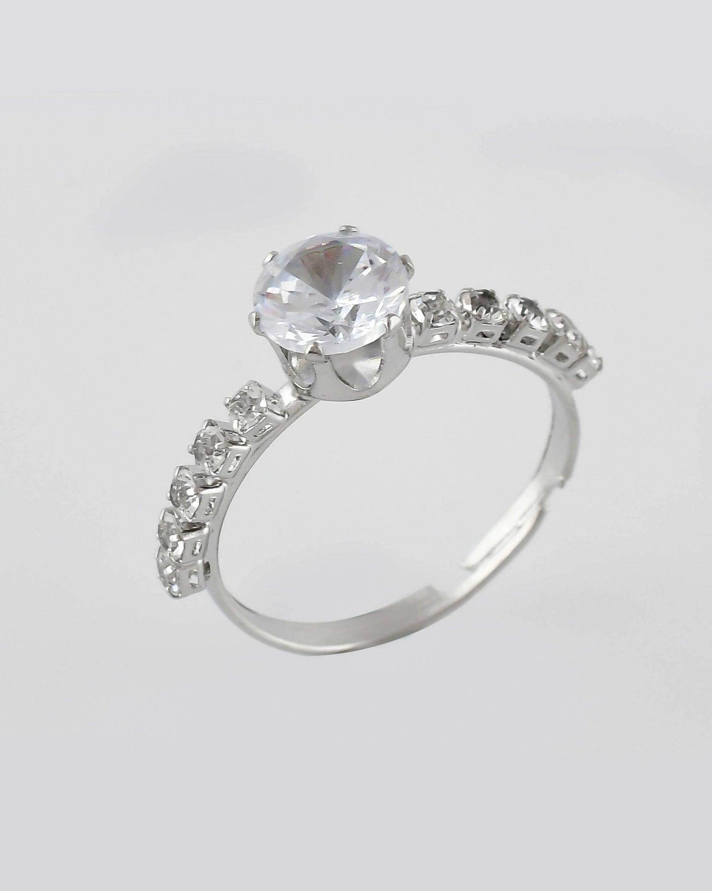 VOJ white CZ-detail Stainless Steel Cubic Zirconia Silver Plated Adjustable Finger Ring | Swadesiicart